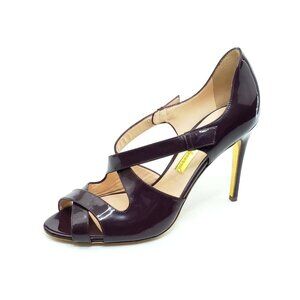 Rupert Sanderson Cross Strap Peep Toe Patent Leather Sandal Heel Womens US 8